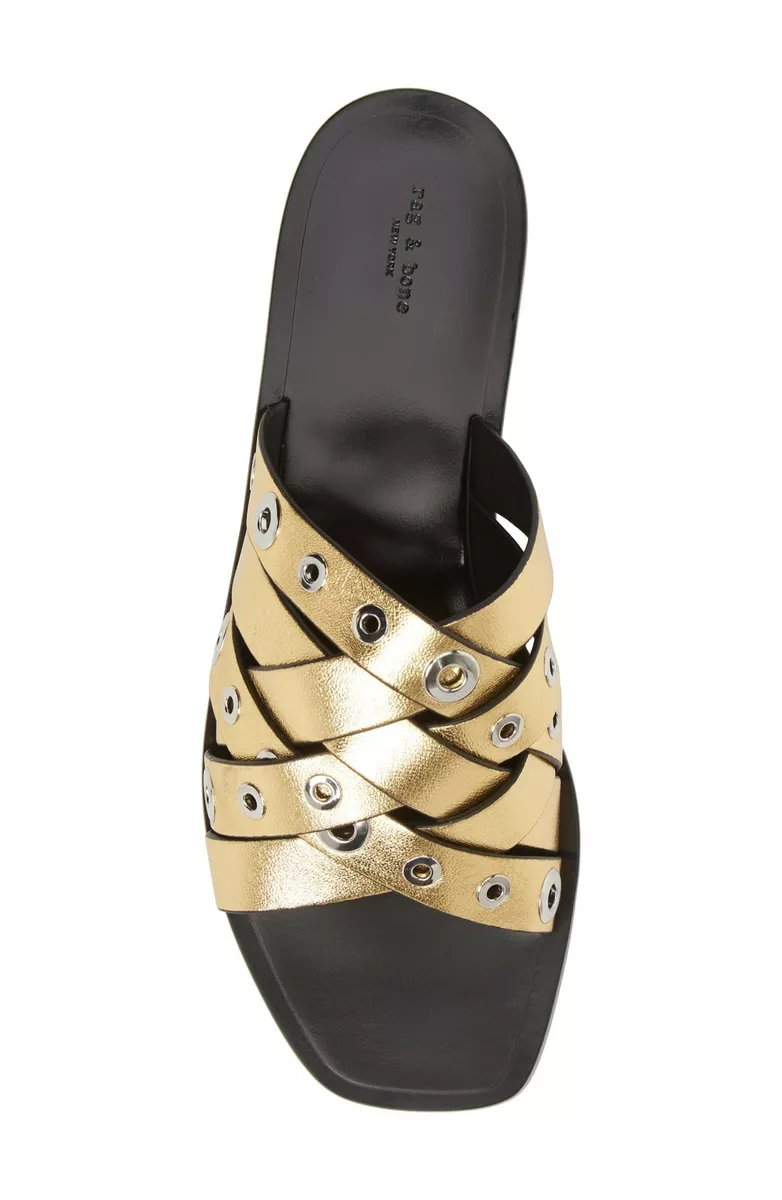 Rag Bone 261967 Womens Hartley Gold Slide Sandals Size 7 Medium
