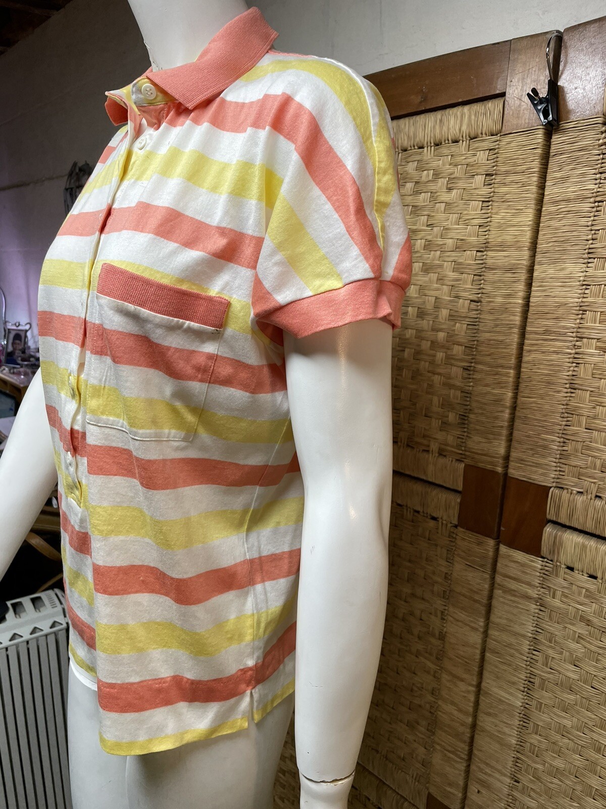 Gucci Vintage Rare Knight Label  Polo Stripe Cap Sleeve Pullover Sz M image 2