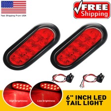 2pc 6 Oval Red Led Trailer Tail Kit Light Sealed Grommet Plug Submersible Dot