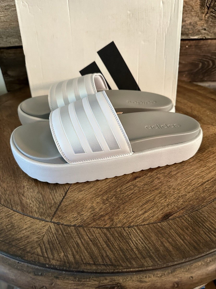 Adidas Adilette Platform Slides - Silver Dawn / Metalic / White Sz 11  Sandals | eBay