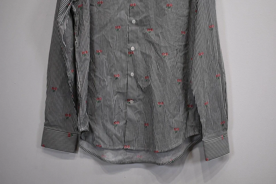 Report Collection Mens Long Sleeve Stretch Slim Fit Stripe Button Up Shirt M - Image 4 of 4