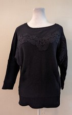 NWT Loft SZ Small Navy Blue Embroidered Cotton Blend Long Sleeve Sweater 4322