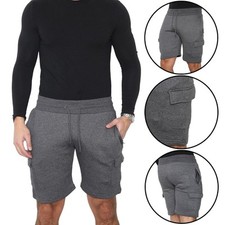 Mens Fleece Cargo Shorts Combat Jogging Elasticated Waist Jersey Plain Gym Pants