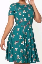 Gremlins Unique Vintage Plus Fit & Flare Skater Dress sz 2X Gizmo Green Stretch 