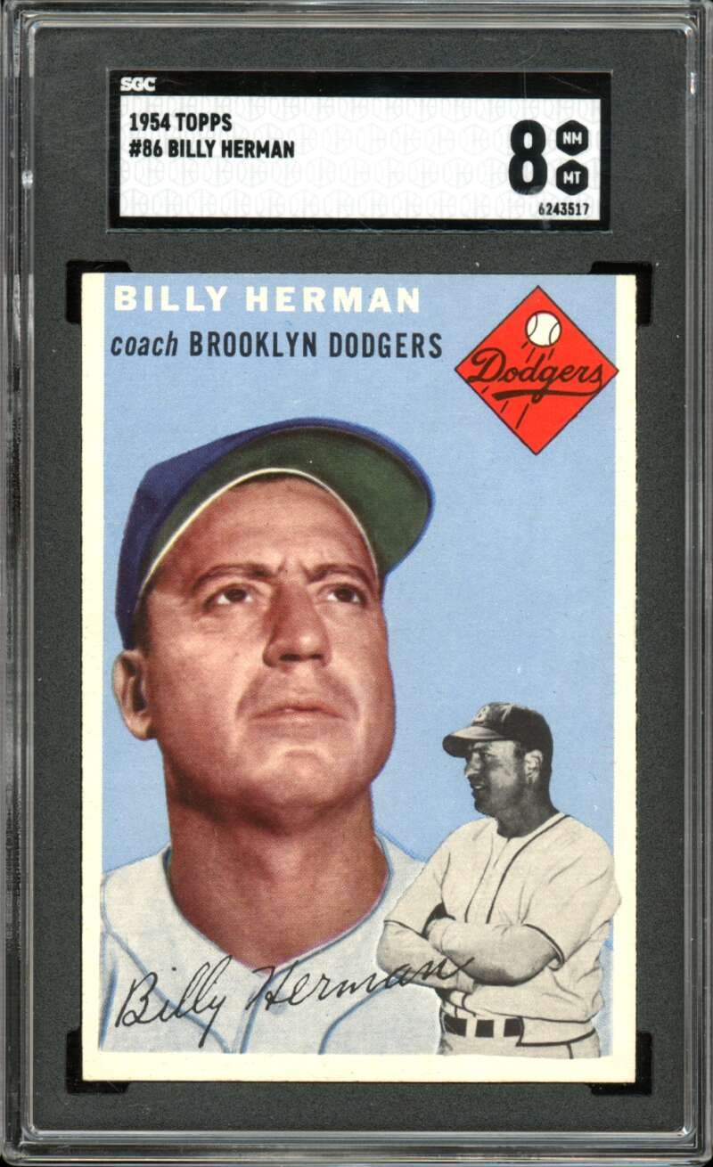 1954 Topps #86 Billy Herman CO Coach Dodgers HOF SGC 8 NM-MT
