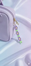 Handmade Pony Bead Purple Flower Keychain With A Gold Keyring