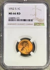 1952-S Lincoln Cent (Wheat Penny), NGC MS-66 RD, Starts at $1!