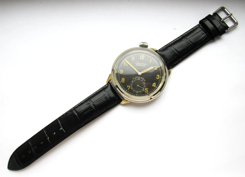 Big Vintage original Uhrenfabrik BUREN AG military watch II WW, nickel case 53mm - Image 3 of 4