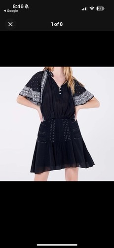 Veronica Beard Black Minos Embroidered Flared Silk Mini Dress, Women's 8