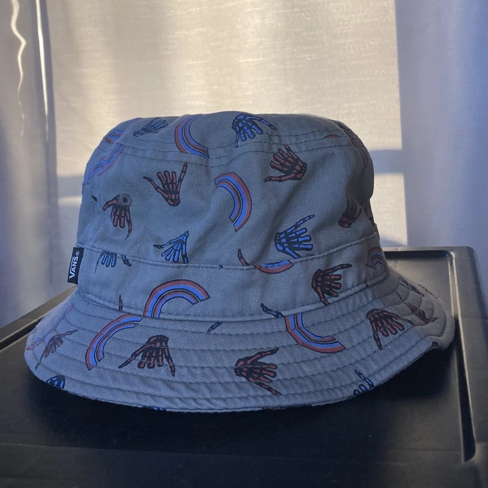 VANS Bucket Hat Skeletons Rainbows Gray Grunge Streetwear One Size - Image 4 of 4