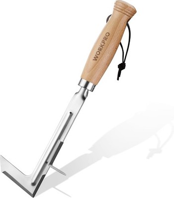 WORKPRO Crack Weeder 12'' Stainless Steel L-Shaped Weed Puller with Wood Handle