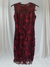 Womens White House Black Market Red Tonal Floral Lace Sheath Dress