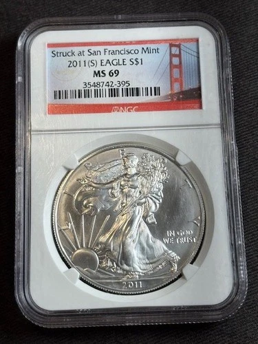 2011-(S) $1 US .999 Silver Eagle Struck at San Francisco NGC MS 69 nice!