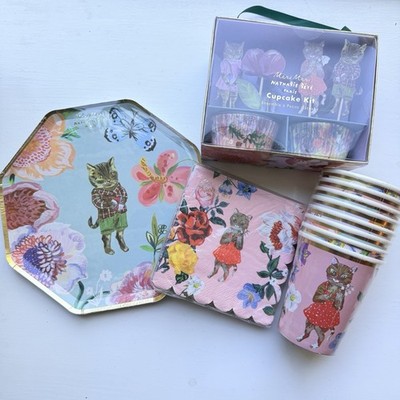 Meri Meri Nathalie Lete Flora Cat Party Plates Cups Napkins Cupcake Kit Rare  