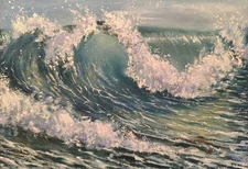 Original Artwork Realistic Seascape OIL Painting STORMY OCEAN SKY WAVES Arts A5