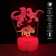 LED Dinosaur Night Light 16 Colors Lamp Remote Control Touch Mood Lamps Kids Ro