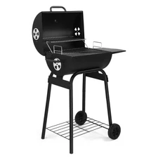 Charcoal BBQ Grill, Adjustable Pan, Side Table, Wheels, 33.9x20.5x40.6in