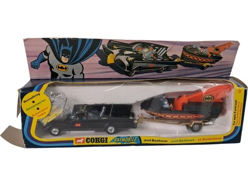 Corgi Batmobile and Batboat Vintage Diecast Car Set Rocket Firing