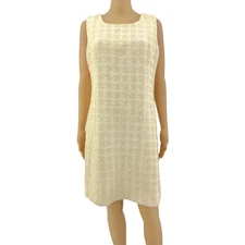 American VINTAGE 90s Impasse US 12 Womens Yellow Tweed Wool Sheath Mini Dress