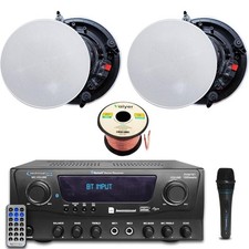 Home Theater System Kit 1000W Bluetooth Amp 2x 8" Frameless Ceiling Speakers