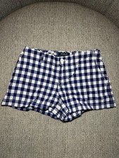 Polo Ralph Lauren Girls Plaid Floral Cotton Shorts Size 12 Blue White Button Zip