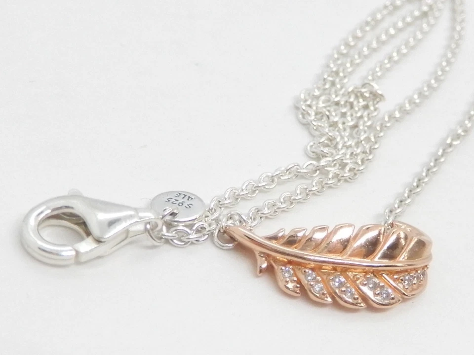 Pandora Two-Tone Floating Curved Feather Necklace 382575C01-45 - Image 4 of 4