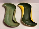 Vintage Red Wing Pottery M-1447 Console Bowls Set of 2 MCM Atomic Green Yellow