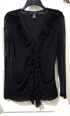 FLASH SALE!! Grace Elements MEDIUM Ruffle NYLON Blouse Shirt Top Black Pockets