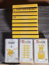 Sizzix lot of 12 Yellow Dies Sports, Fence, Car, Stars, Roads, Doll Bath, Shapes