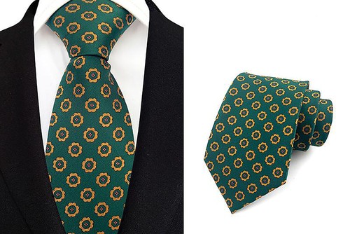 Tie Green Yellow Men's Handmade Necktie Wedding Formal - Picture 3 of 3