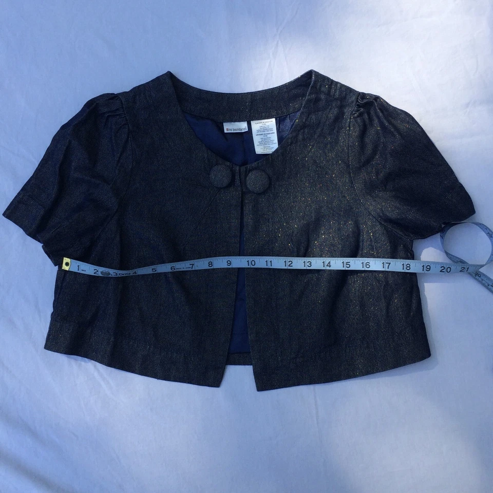 No Boundaries Juniors Medium 7/9 Jacket Cropped Blue Gold Flecks Top S/S - Image 4 of 4