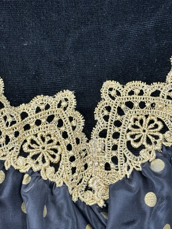 Vestido De Colección Scott McClintock Negro Terciopelo Dorado Lunares Talla 4 Diamante Espalda Abierta Foto 3 de 4