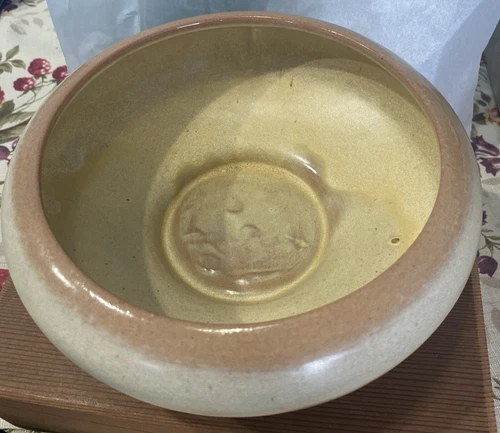 FRANKOMA Pottery #212 Round Footed Bowl Planter Desert Gold/Brown Tan 7.75” Wide