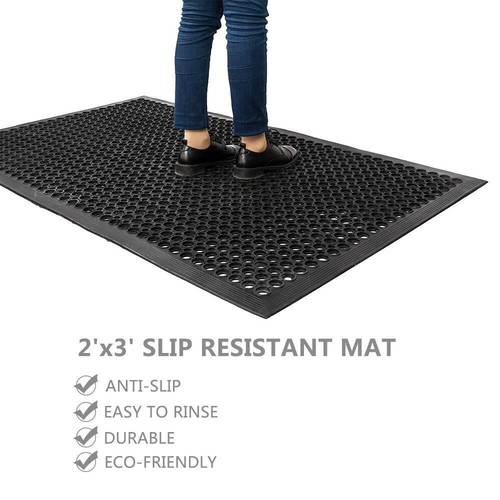 59" x 35" Heavy Duty Floor Mat Anti Fatigue Kitchen Bar Rubber Drainage Black - Imagen 3 de 10