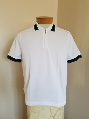 NWT Men's Heritage 100% Cotton White Zipper Polo Shirt Size 48 / S