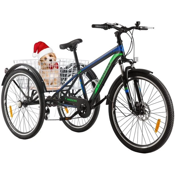 Triciclo de montaña para adultos 7 velocidades 3 ruedas 24/26"" triciclo de montaña crucero con cesta Foto 3 de 4