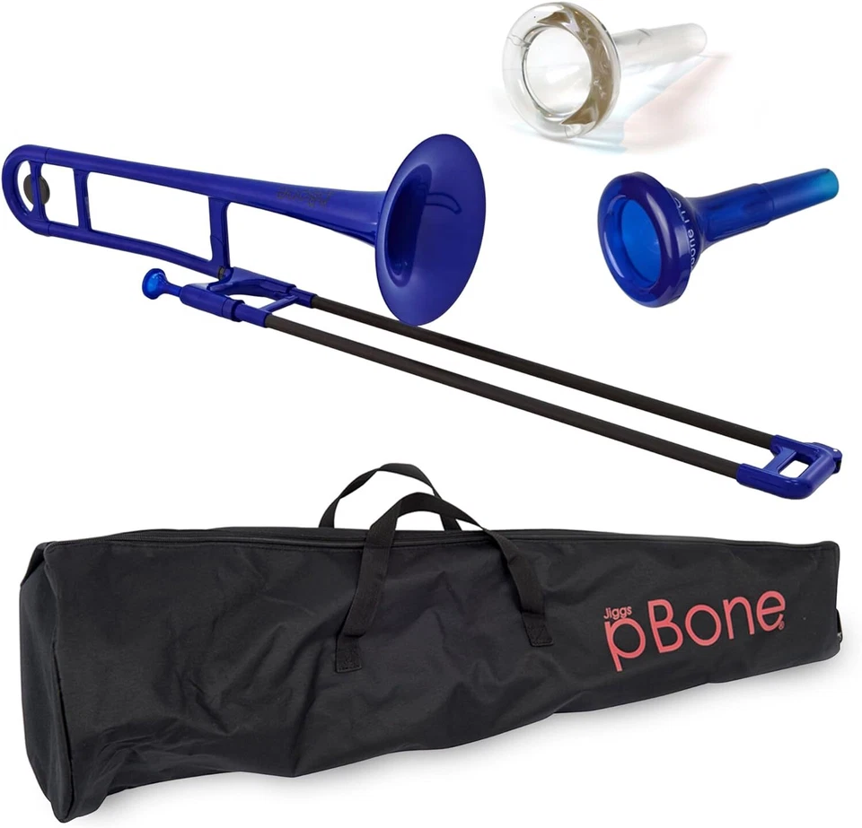 PINSTRUMENTS OB pInstrument pBone Plastic Trombone, Comfortable Ergonomic Grip, Blue