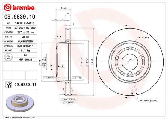 2X Brembo 09.6839.11 Bremsscheibe FüR Land Rover-image