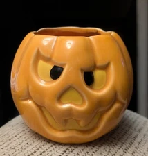 Vintage Halloween Ceramic Pumpkin JACK O LANTERN Small Candle Holder Tea Light