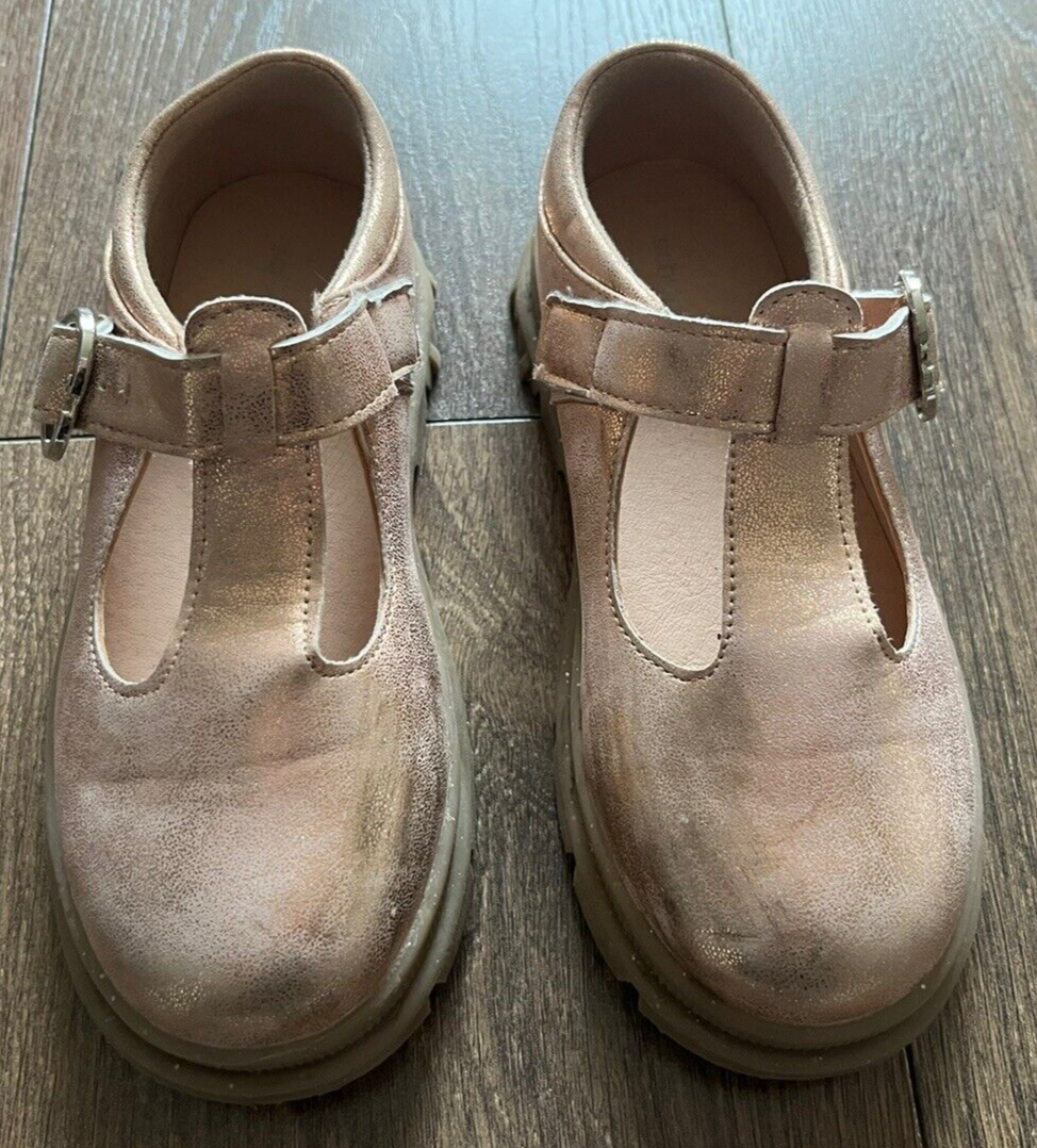 Schuh/Kids Girls Rose Gold Mary Jane Shoes, Glitter Soles Sz 11
