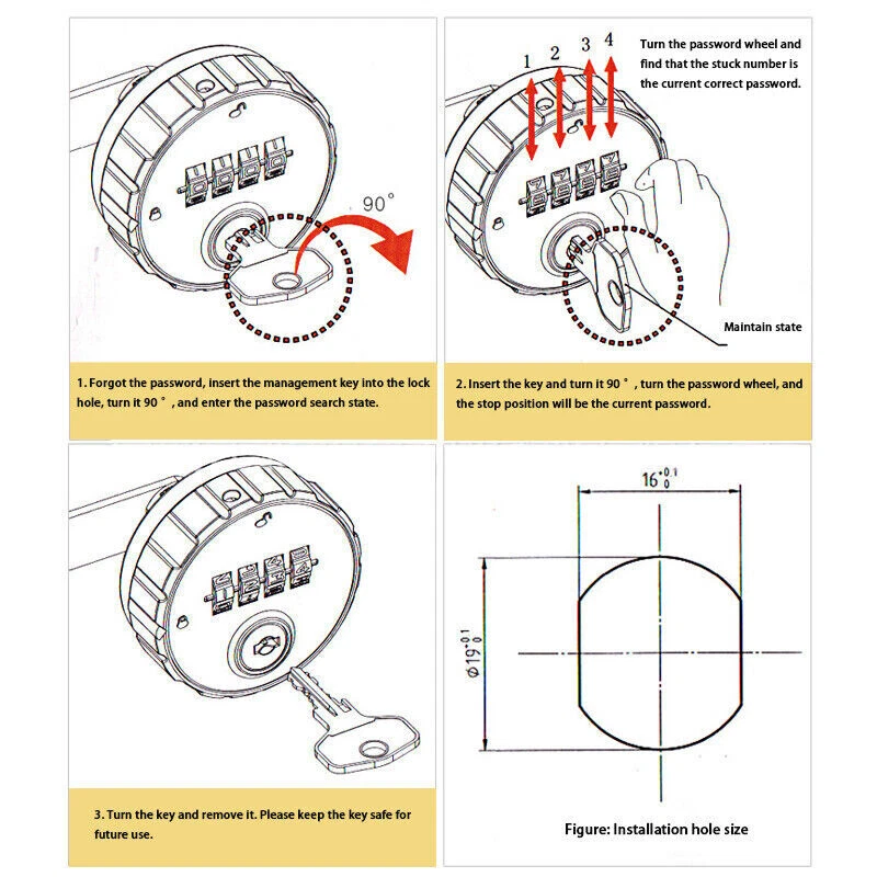 Universal Circular Mechanical Cabinet Ddoor Lock /Key Double Open Password Lock - Picture 7 of 13