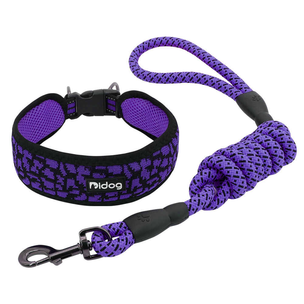 2 inch Wide Dog Collar and Lead Set Soft Air Mesh Padded Collar Rope