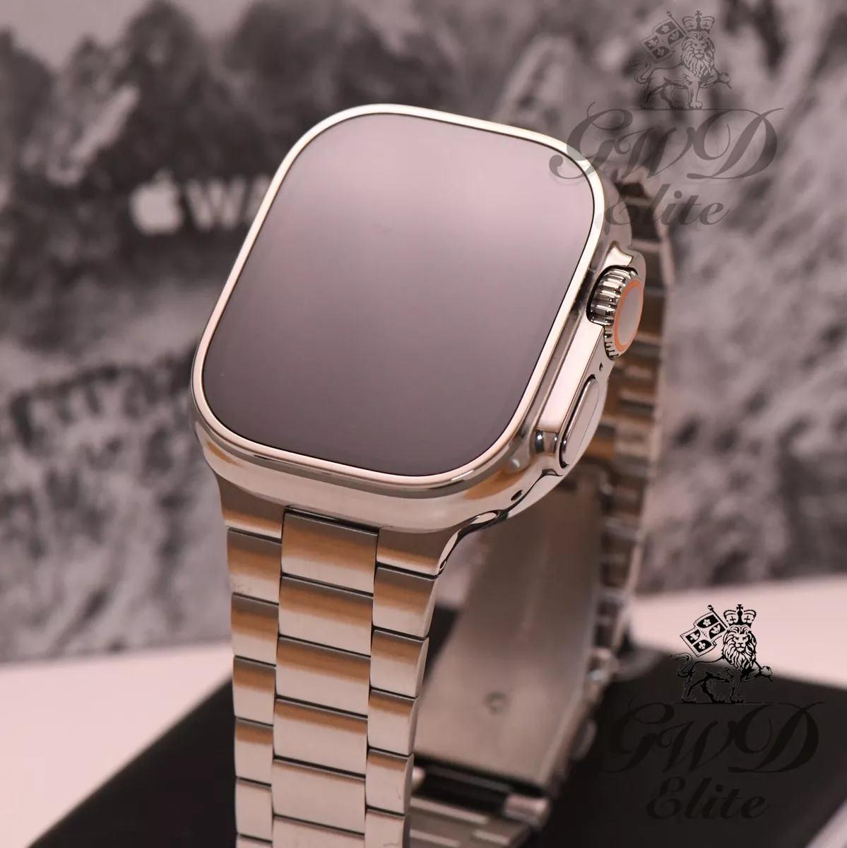 Apple Watch Ultra 49mm Titanium Polished to Stainless Steel Look with Custom