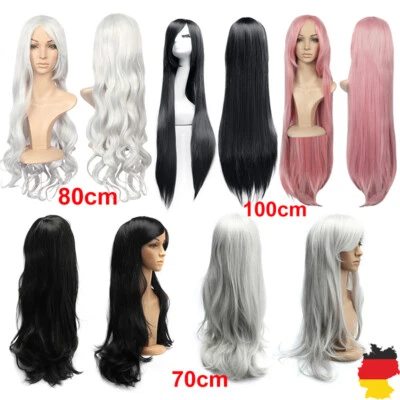 DAZONE Perücke lang Cosplay Haar Damen Langes Wig Glatt Gewellte Haar Damen 70cm/100cm