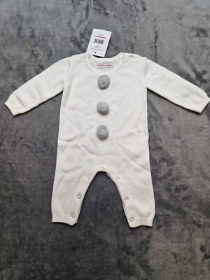 The Little White Company Snowman Knitted Romper Newborn White New
