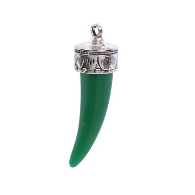 Green Jade Tooth Pendant Necklace 31.90 Ct Oxidized Silver with Free Chain