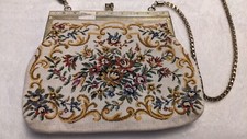 Vintage Floral Tapestry Needlepoint Purse Handbag Chain Strap Cross Stitch