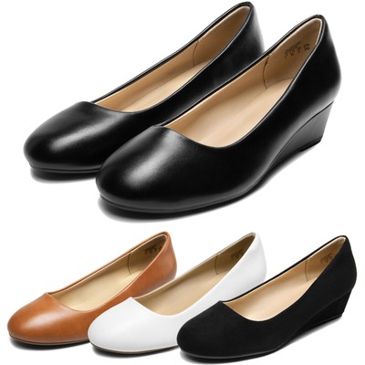 Women Pull-On Pumps Low Heel Round Toe Wedding Dress Pump Office Shoes