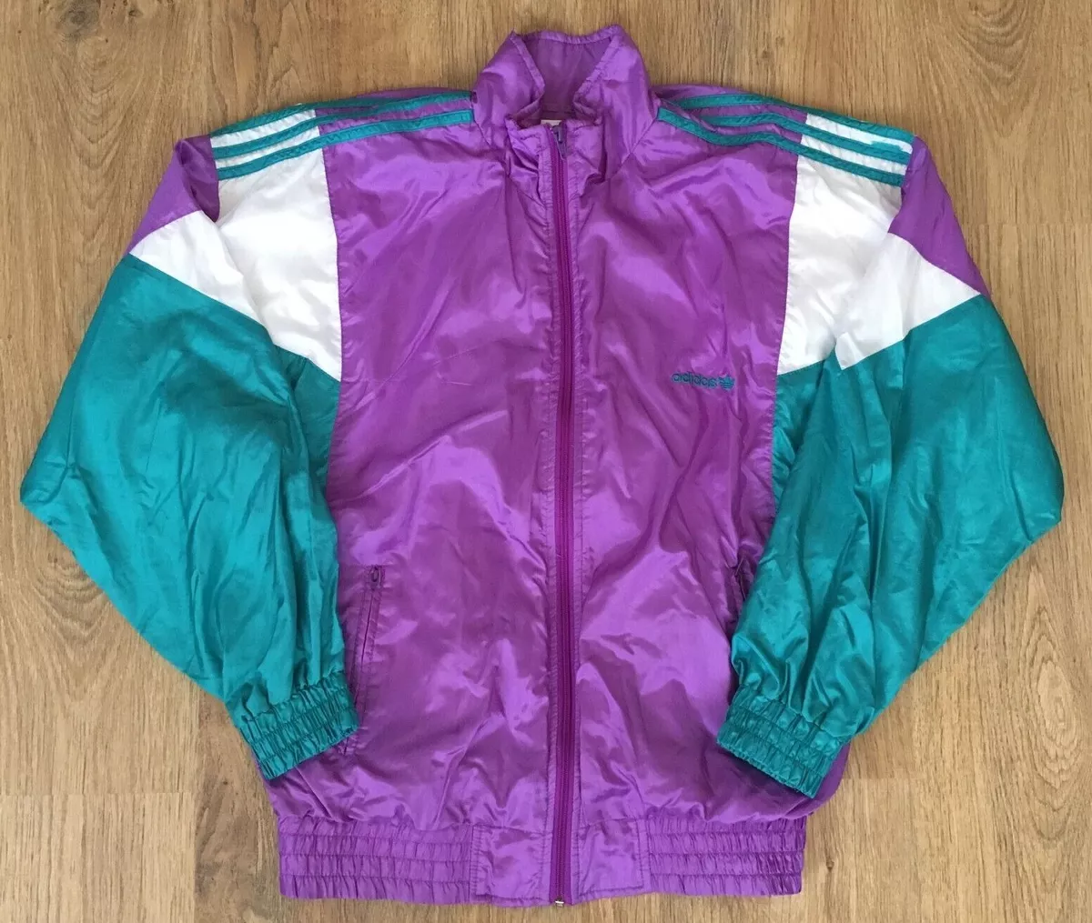 Adidas mens vintage 90s Purple Green Nylon Track Tracksuit Top