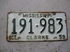 Mississippi 1959 license plate # 191 - 983